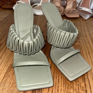 NWOT: Moss Green Strappy Sandal Heels, Size 10